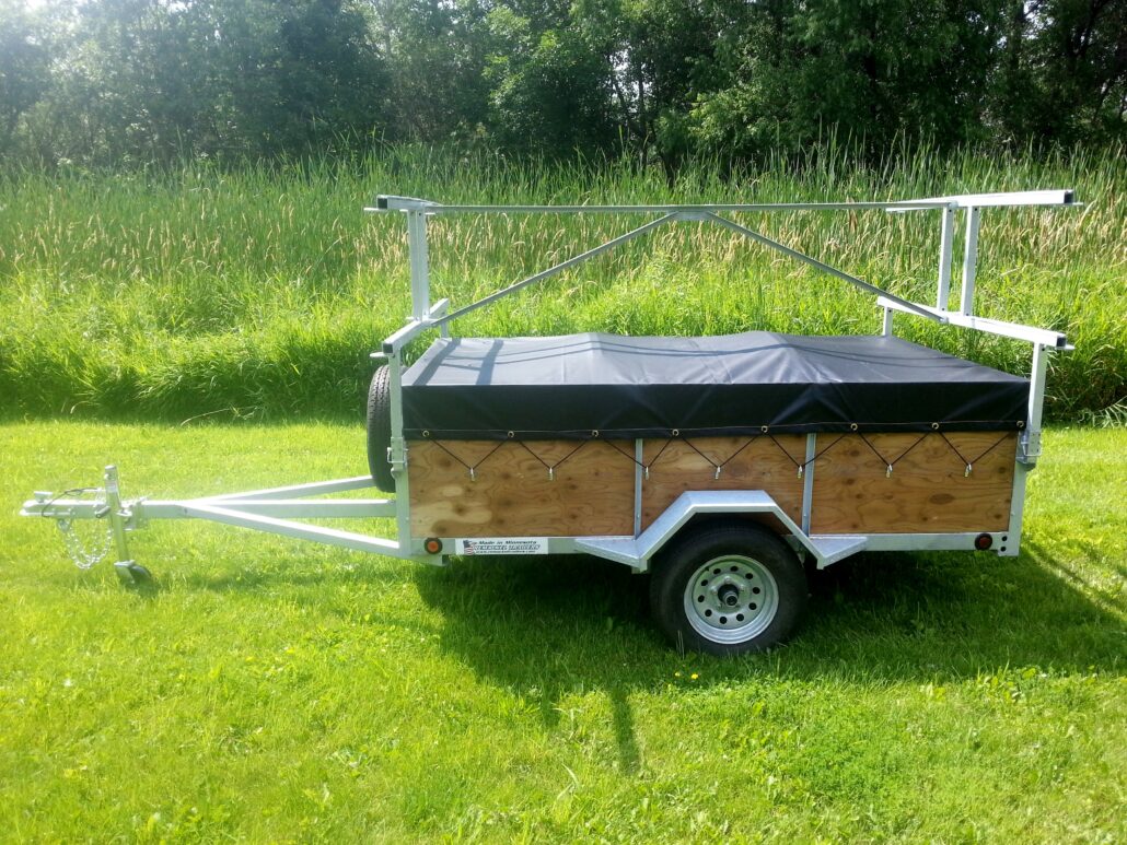 4 Place canoe trailer 5×8 with 24″ sides Remackel Trailers